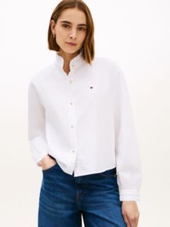 Boxy Fit Ruffle Short Oxford Shirt — White 1