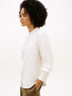 Relaxed Fit Frayed Linen Blend Shirt — White 2