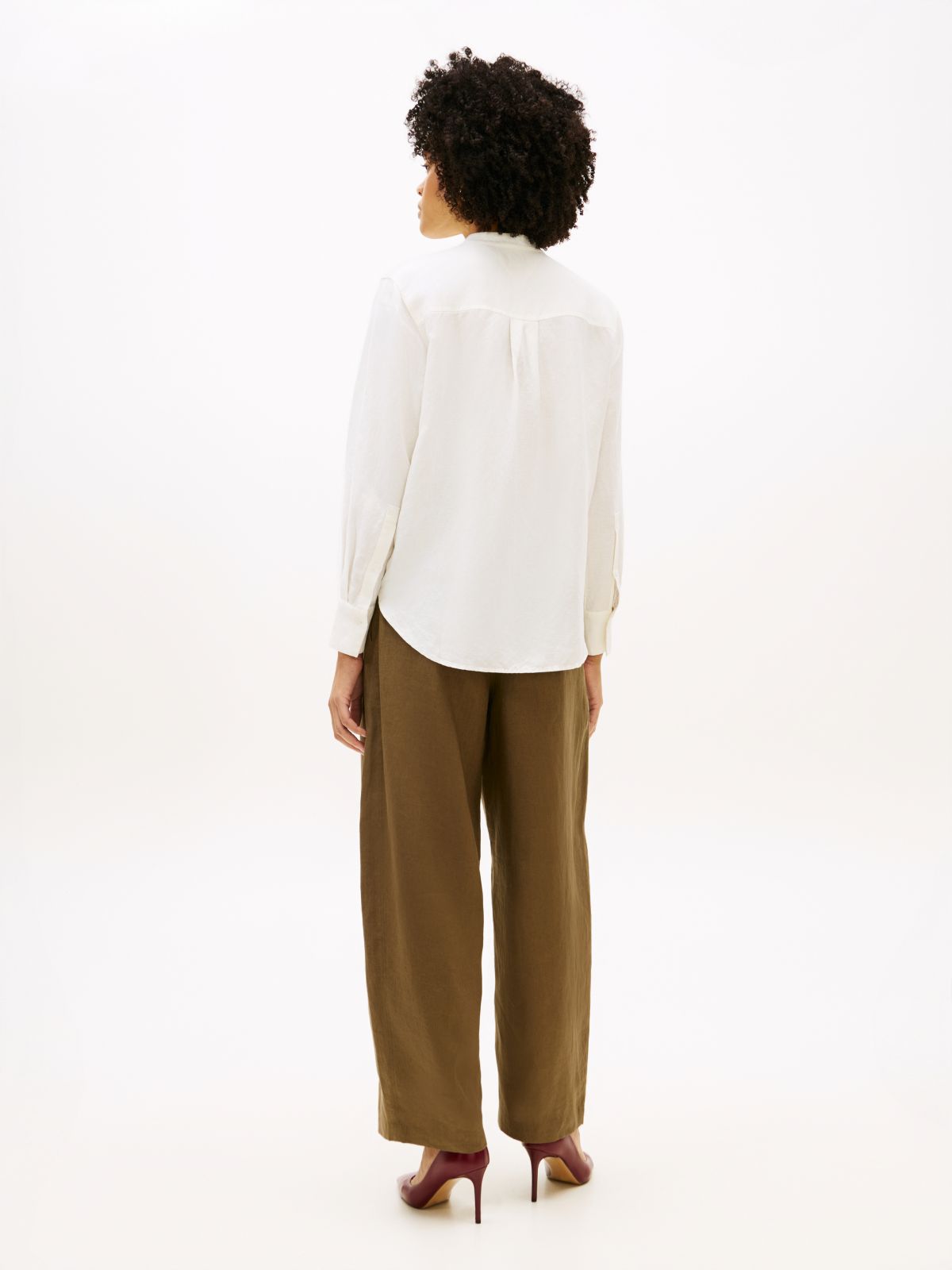 Relaxed Fit Frayed Linen Blend Shirt — White