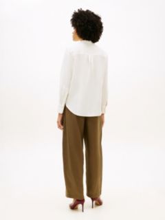 Relaxed Fit Frayed Linen Blend Shirt — White 4
