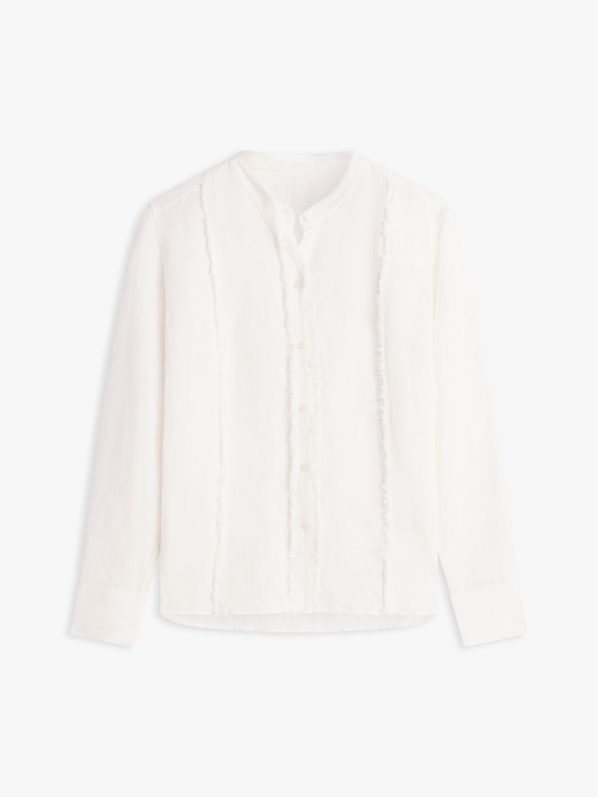 Relaxed Fit Frayed Linen Blend Shirt — White