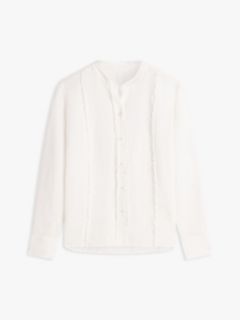 Relaxed Fit Frayed Linen Blend Shirt — White 5