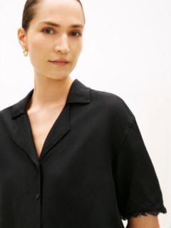 Relaxed Fit Frayed Linen Blend Shirt — Black 2