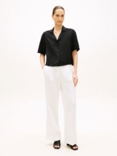 Relaxed Fit Frayed Linen Blend Shirt — Black 3