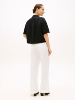 Relaxed Fit Frayed Linen Blend Shirt — Black 4