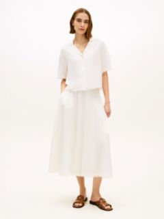 Relaxed Fit Frayed Linen Blend Shirt — White 3