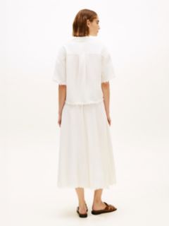 Relaxed Fit Frayed Linen Blend Shirt — White 4