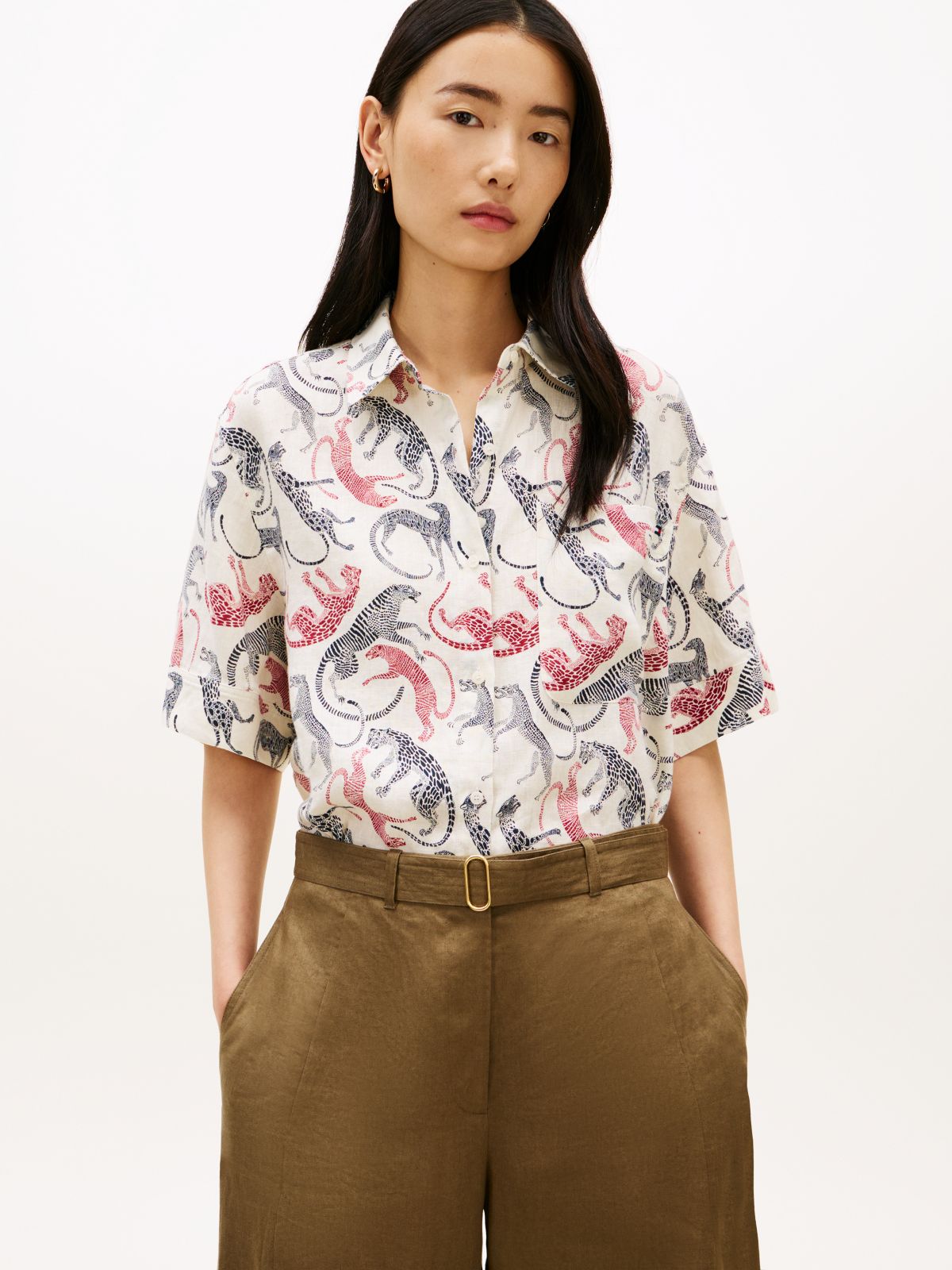Relaxed Fit Pure Linen Short Sleeve Shirt — Beige