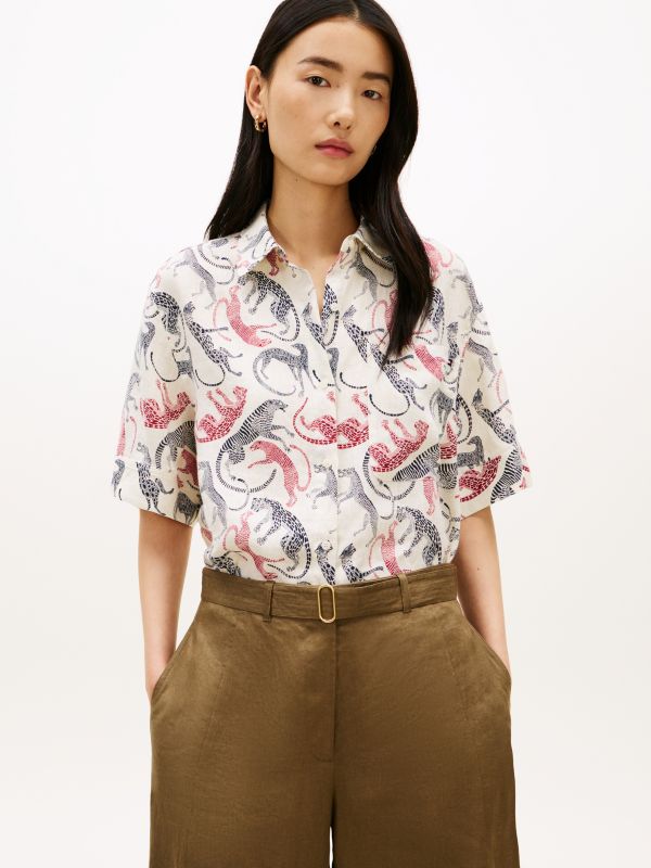 Relaxed Fit Pure Linen Short Sleeve Shirt — Beige