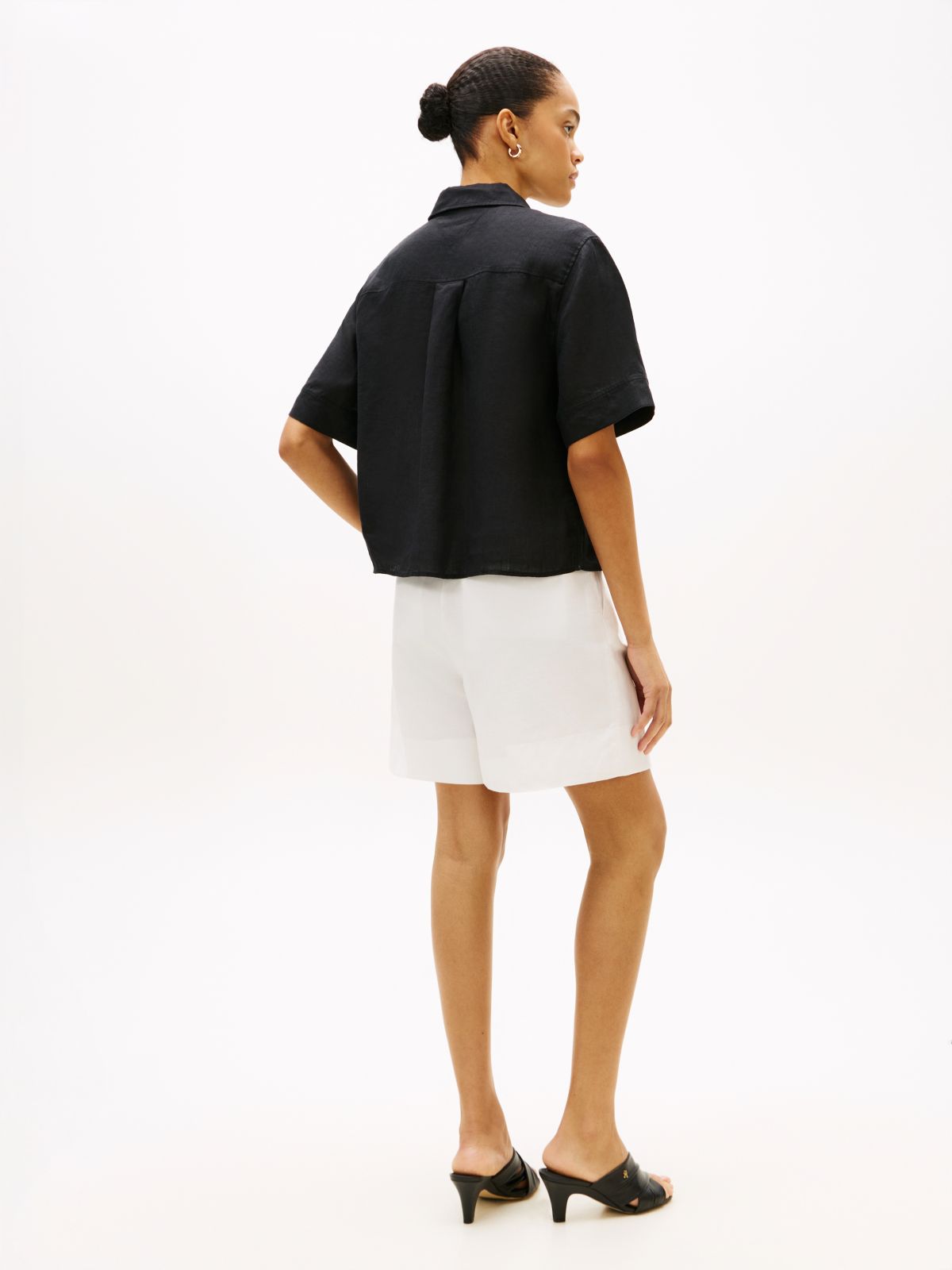 Relaxed Fit Pure Linen Short Sleeve Shirt — Black