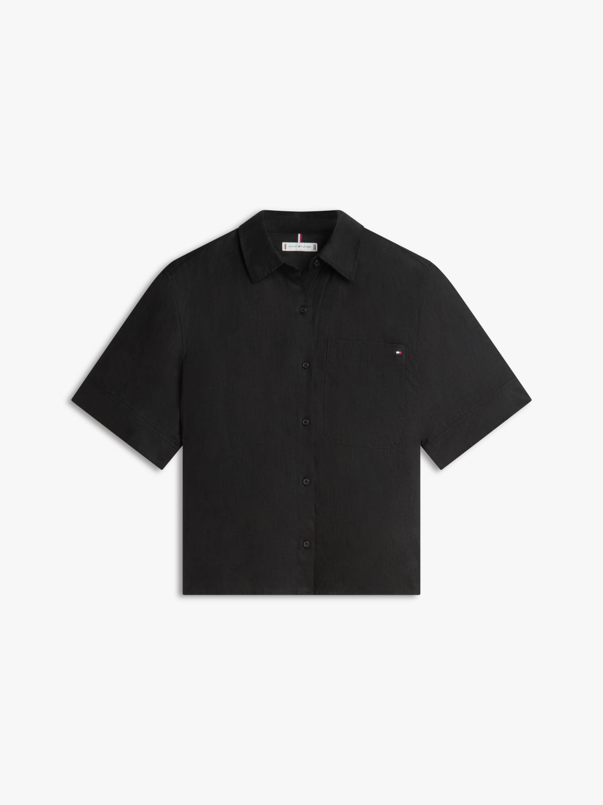 Relaxed Fit Pure Linen Short Sleeve Shirt — Black