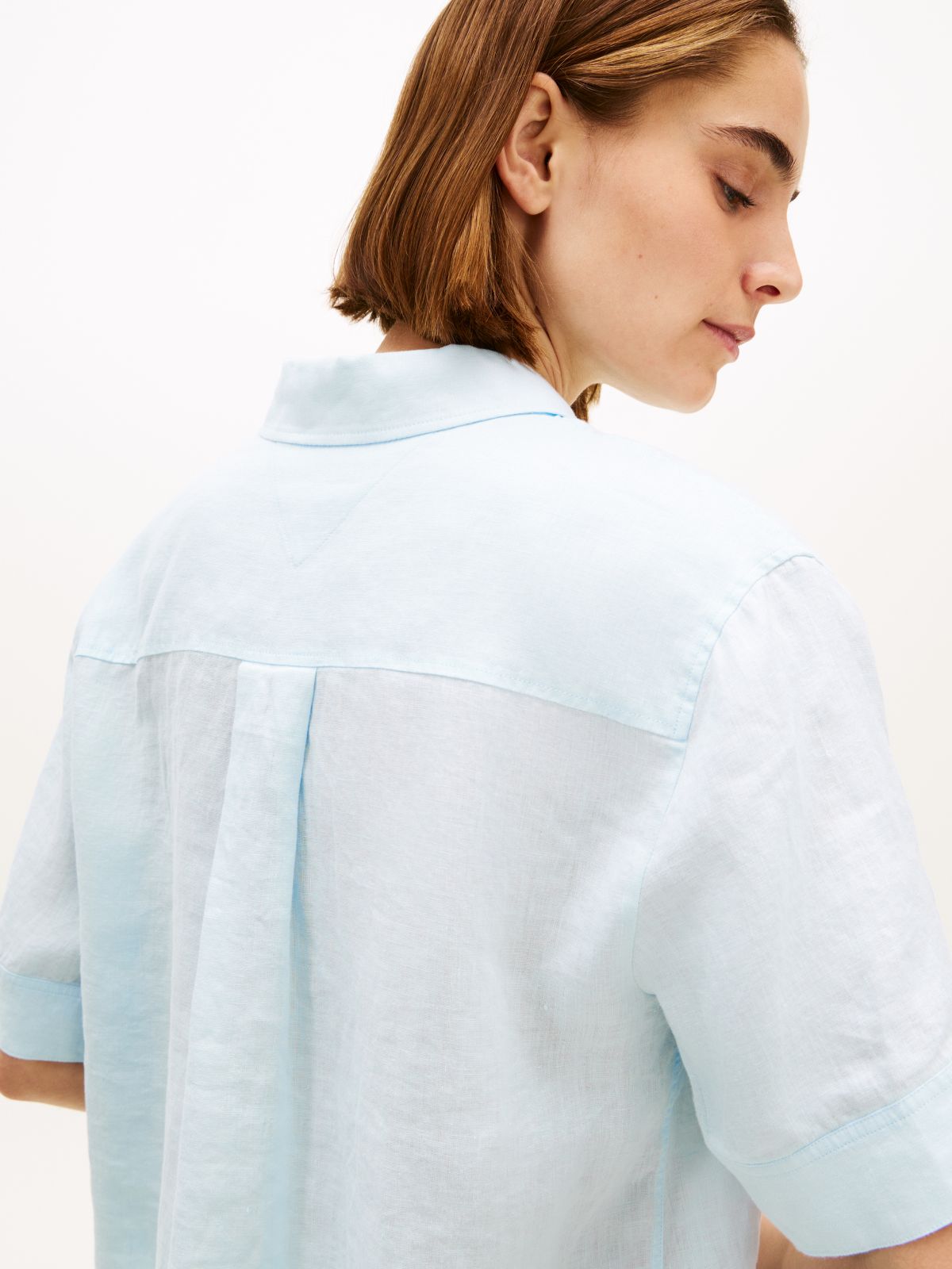 Relaxed Fit Pure Linen Short Sleeve Shirt — Blue