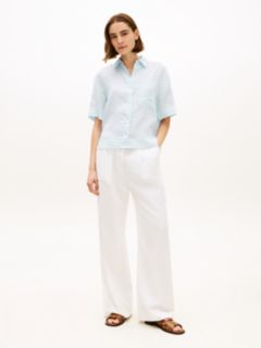 Relaxed Fit Pure Linen Short Sleeve Shirt — Blue 3