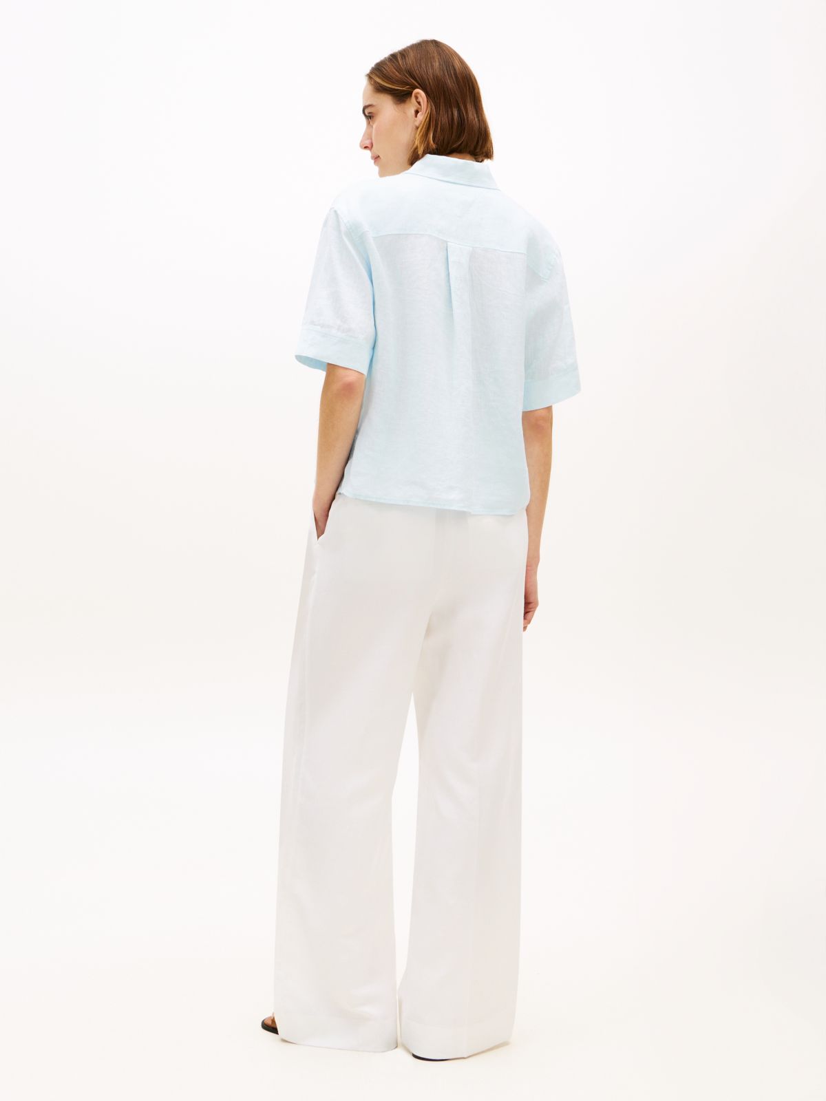 Relaxed Fit Pure Linen Short Sleeve Shirt — Blue