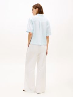 Relaxed Fit Pure Linen Short Sleeve Shirt — Blue 4
