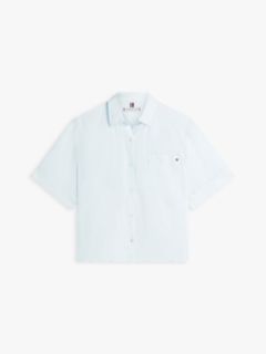 Relaxed Fit Pure Linen Short Sleeve Shirt — Blue 5