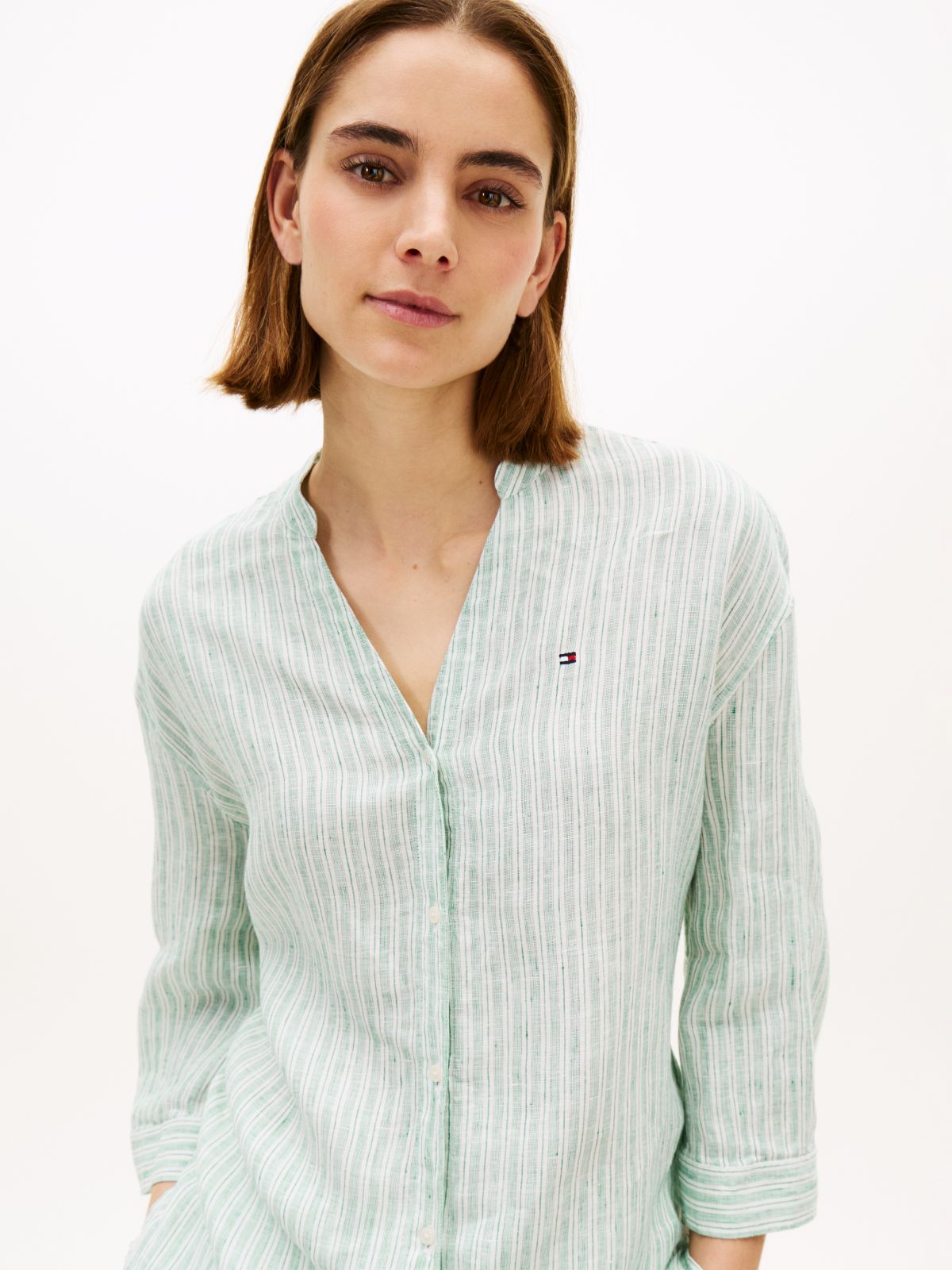 Relaxed Fit Pure Linen Half Sleeve Shirt — Beige