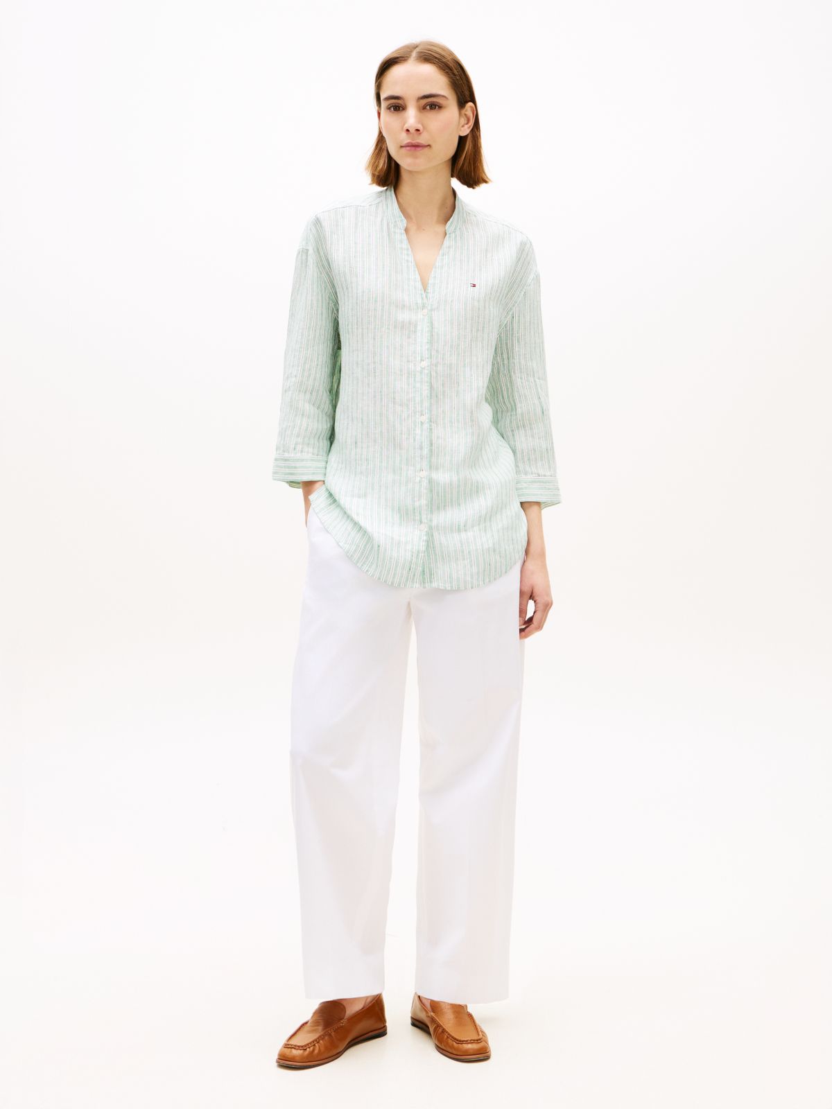 Relaxed Fit Pure Linen Half Sleeve Shirt — Beige