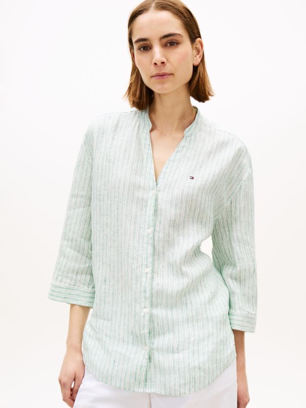 Relaxed Fit Pure Linen Half Sleeve Shirt — Beige