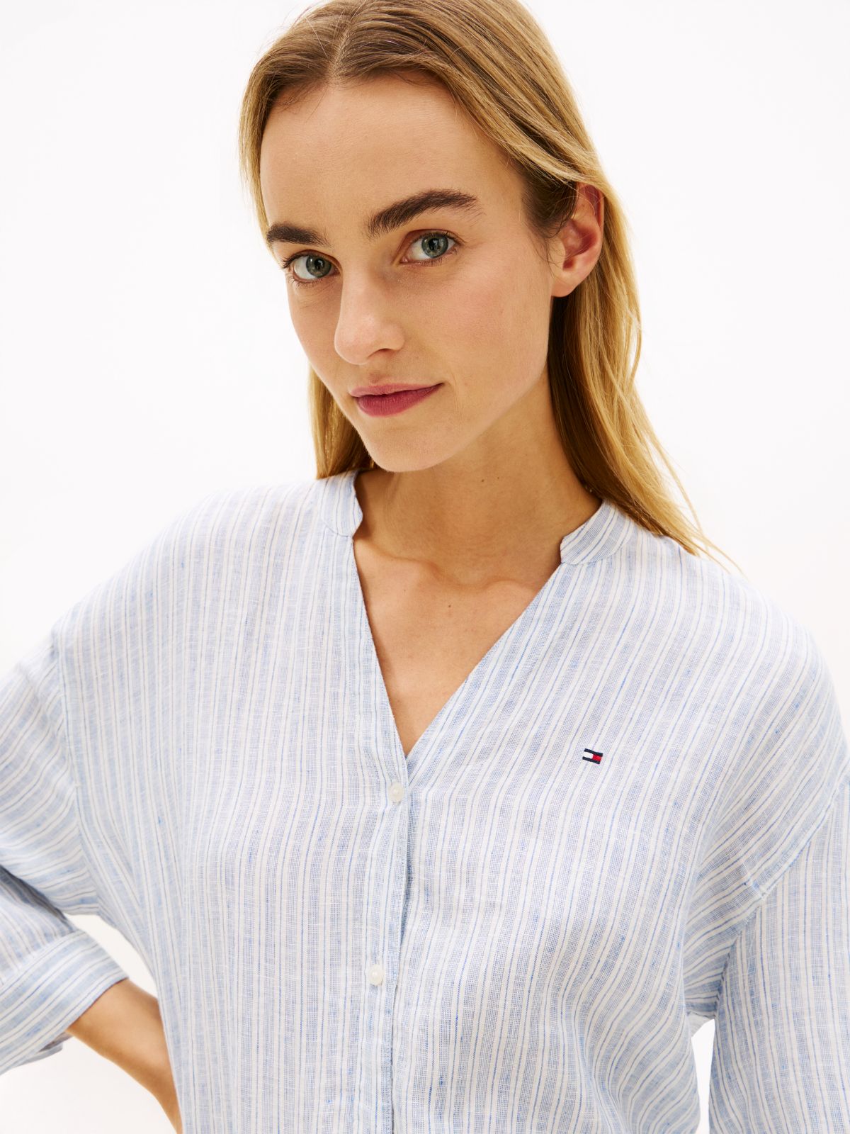 Relaxed Fit Pure Linen Half Sleeve Shirt — Beige