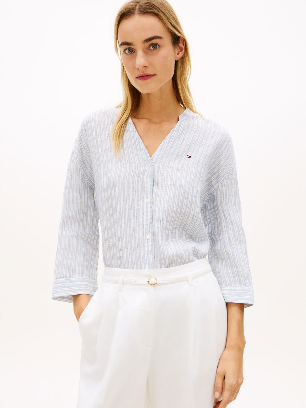 Relaxed Fit Pure Linen Half Sleeve Shirt — Beige