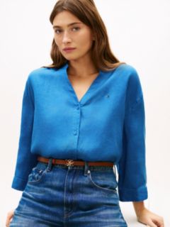 Relaxed Fit Pure Linen Half Sleeve Shirt — Blue 2