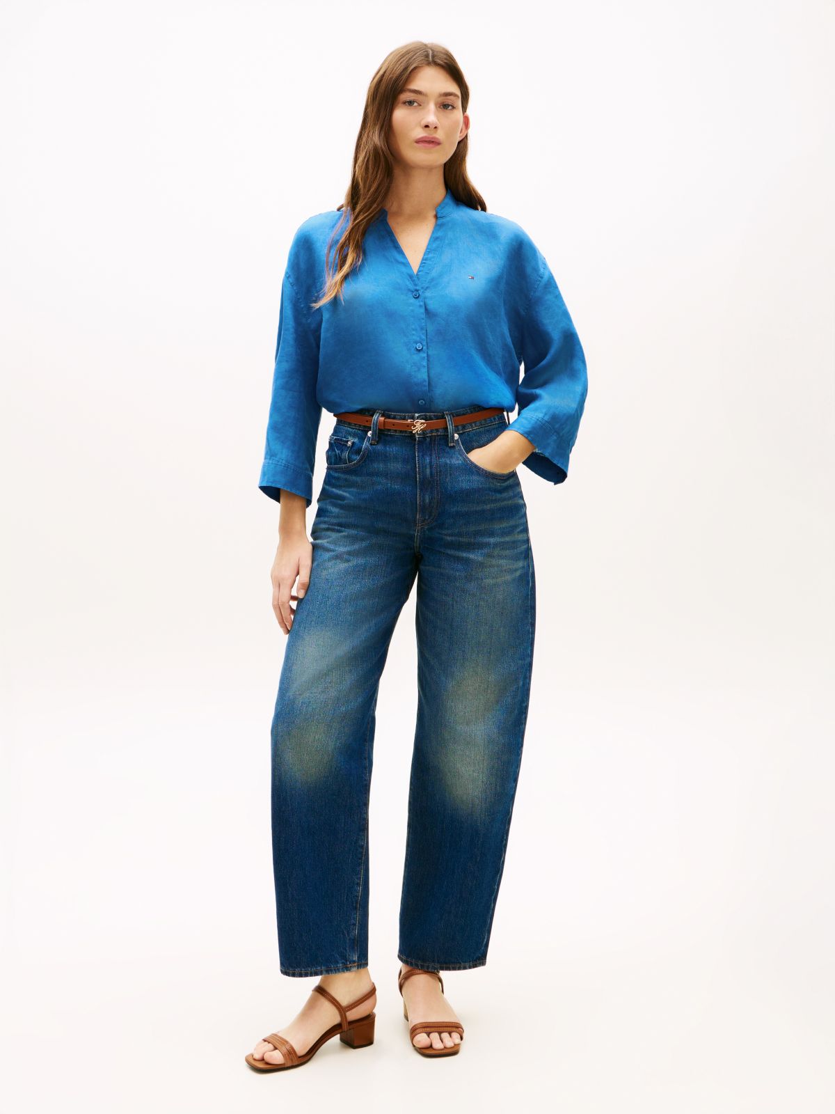 Relaxed Fit Pure Linen Half Sleeve Shirt — Blue