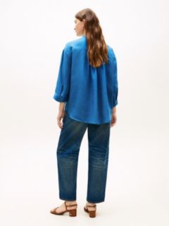 Relaxed Fit Pure Linen Half Sleeve Shirt — Blue 4