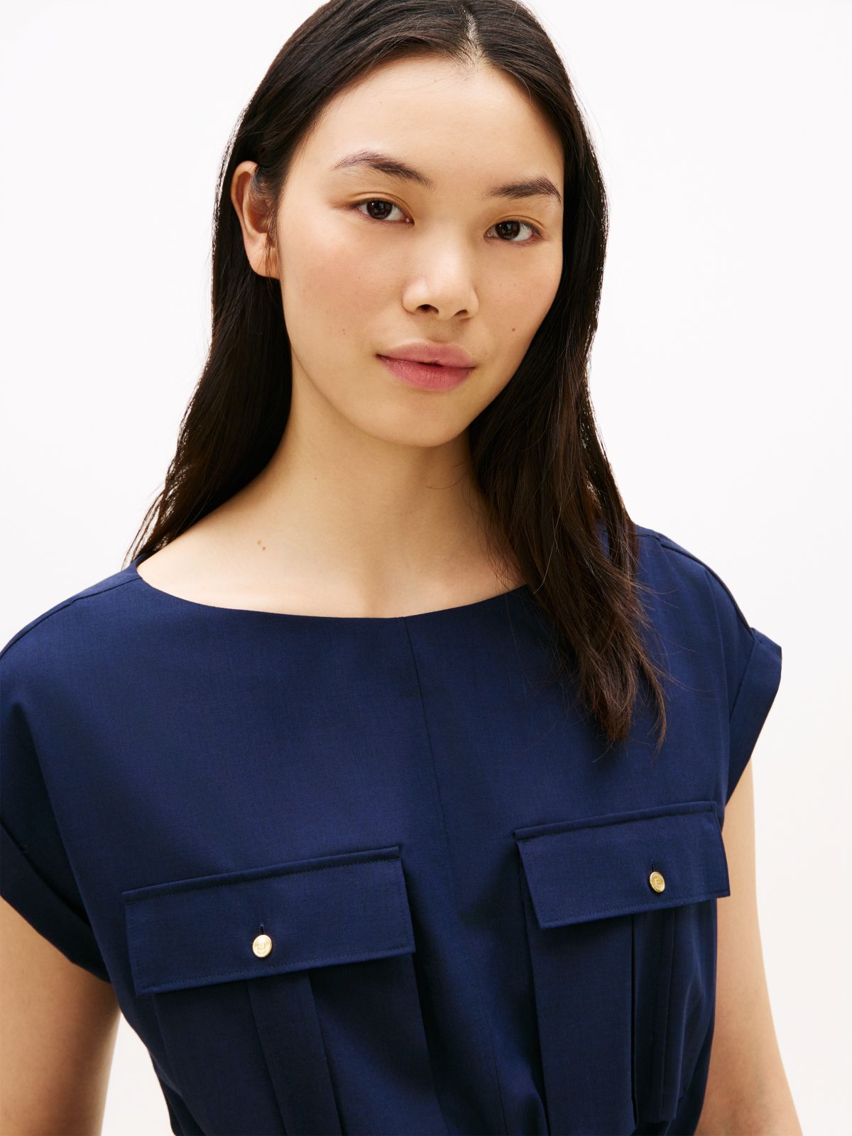 Belted Relaxed Midi Dress With Wool — Blue
