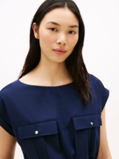 Belted Relaxed Midi Dress With Wool — Blue 2