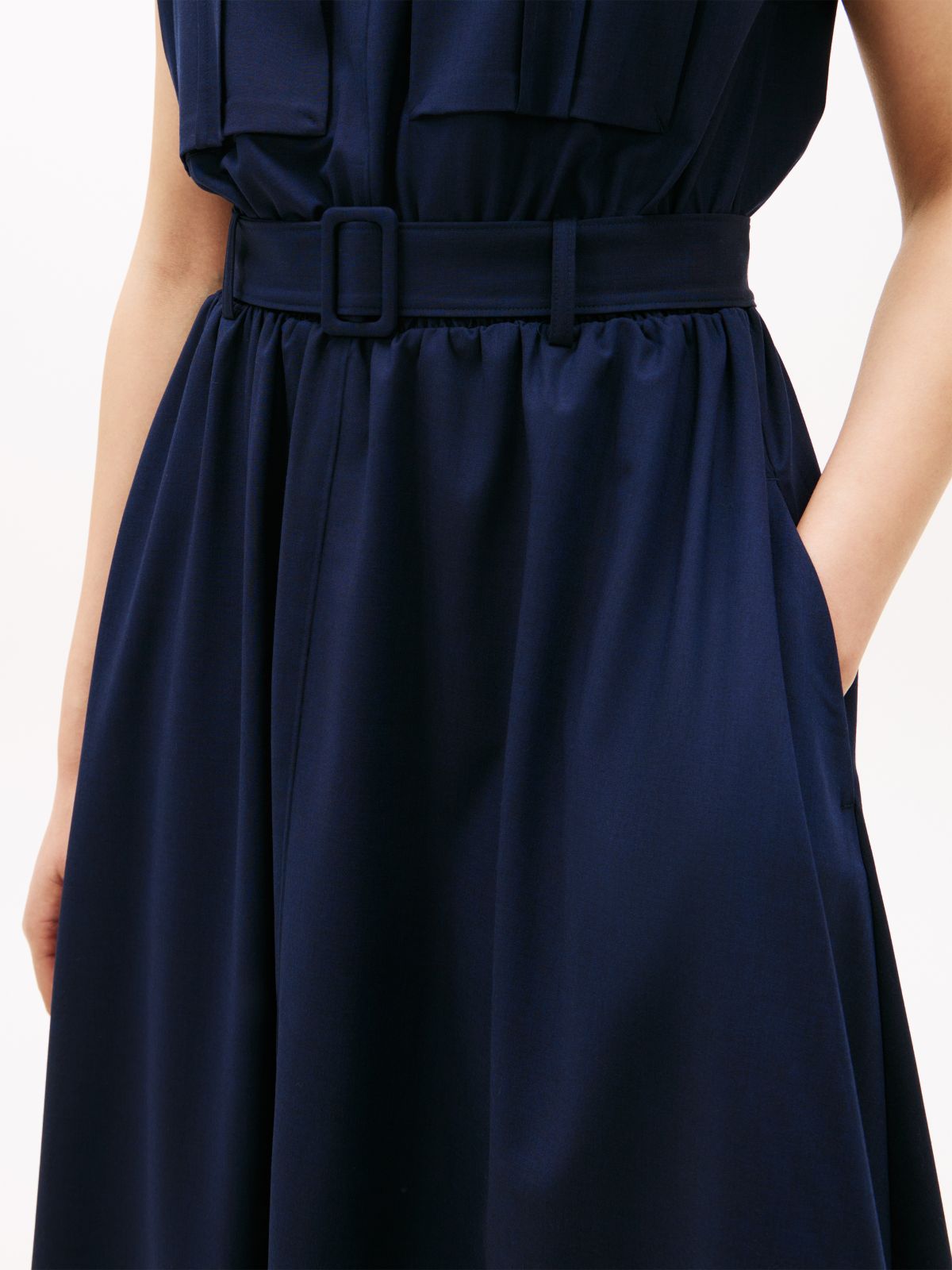 Belted Relaxed Midi Dress With Wool — Blue