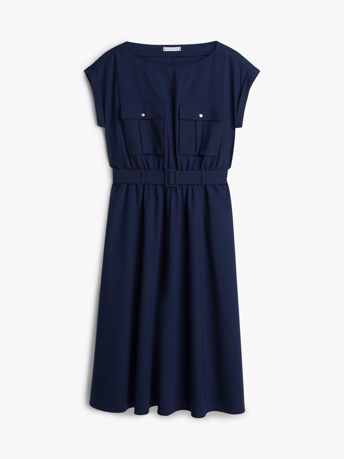 Belted Relaxed Midi Dress With Wool — Blue