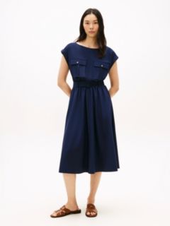 Belted Relaxed Midi Dress With Wool — Blue 1