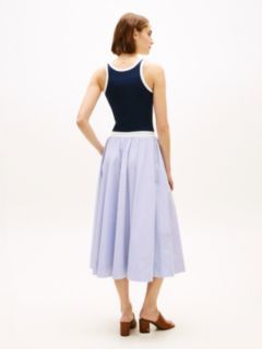 Logo Waistband Midi A-Line Skirt — Blue 4