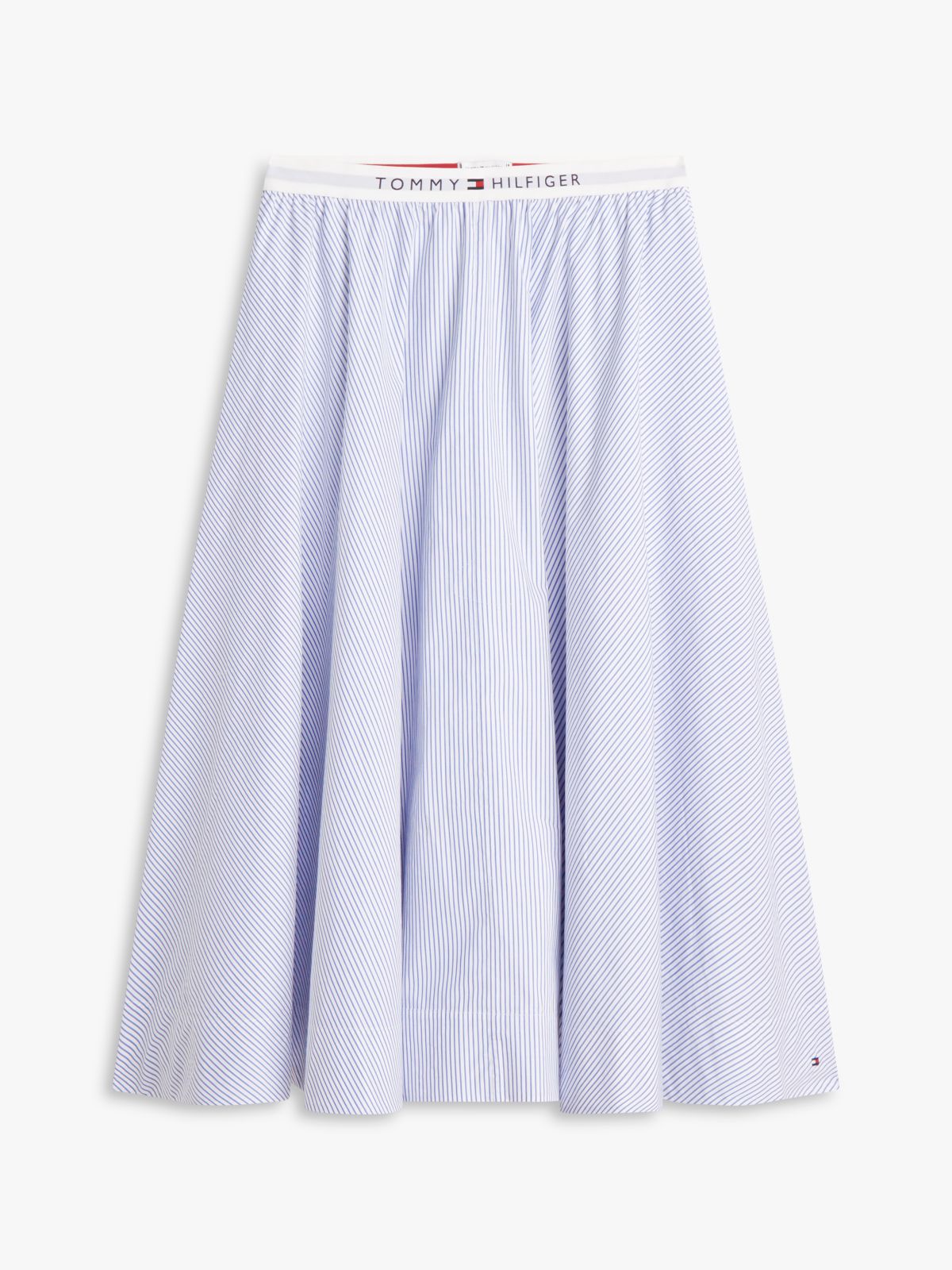 Logo Waistband Midi A-Line Skirt — Blue