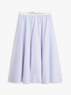 Logo Waistband Midi A-Line Skirt — Blue 5