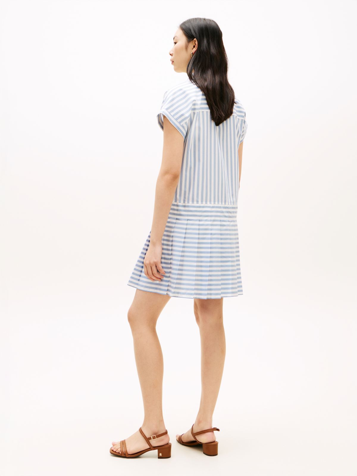 Gold-Tone Button Relaxed Mini Shirt Dress — Beige