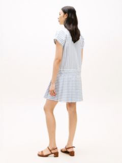Gold-Tone Button Relaxed Mini Shirt Dress — Beige 4