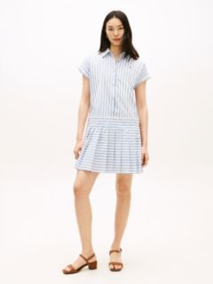 Gold-Tone Button Relaxed Mini Shirt Dress — Beige 1