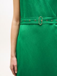 Belted Linen Blend Sleeveless Wrap Midi Dress — Green 3