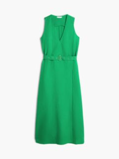 Belted Linen Blend Sleeveless Wrap Midi Dress — Green 5