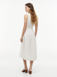Belted Linen Blend Sleeveless Wrap Midi Dress — White 4