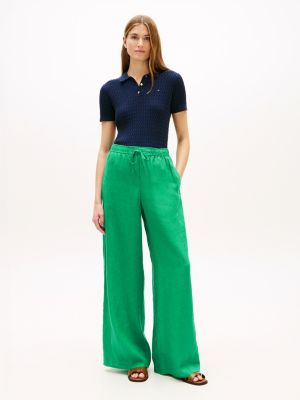 green relaxed wide leg pure linen trousers for women tommy hilfiger