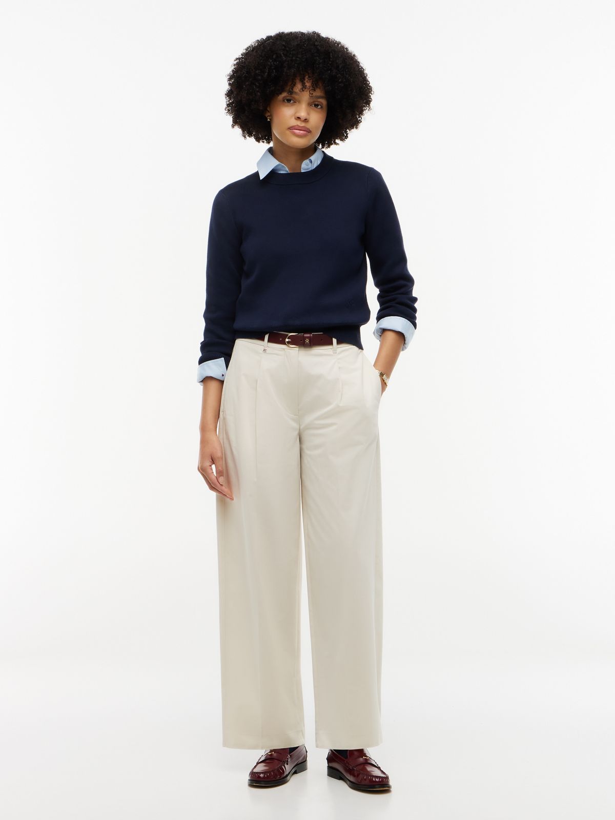 Pleated Barrel Chinos — Beige