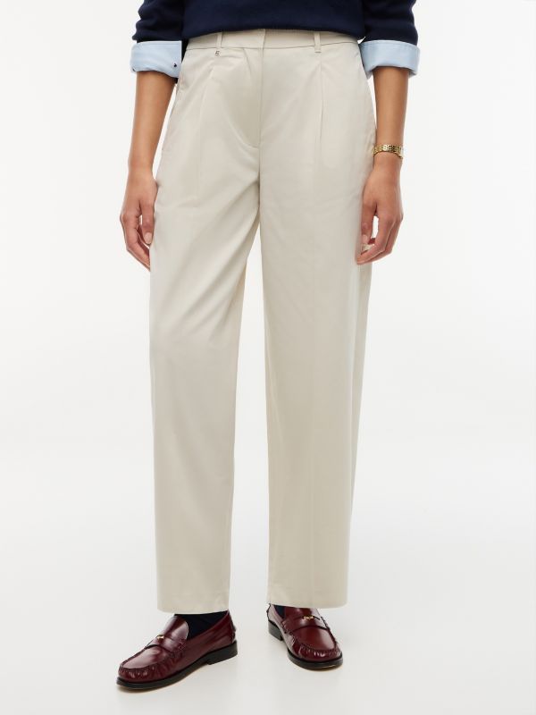 Pleated Barrel Chinos — Beige