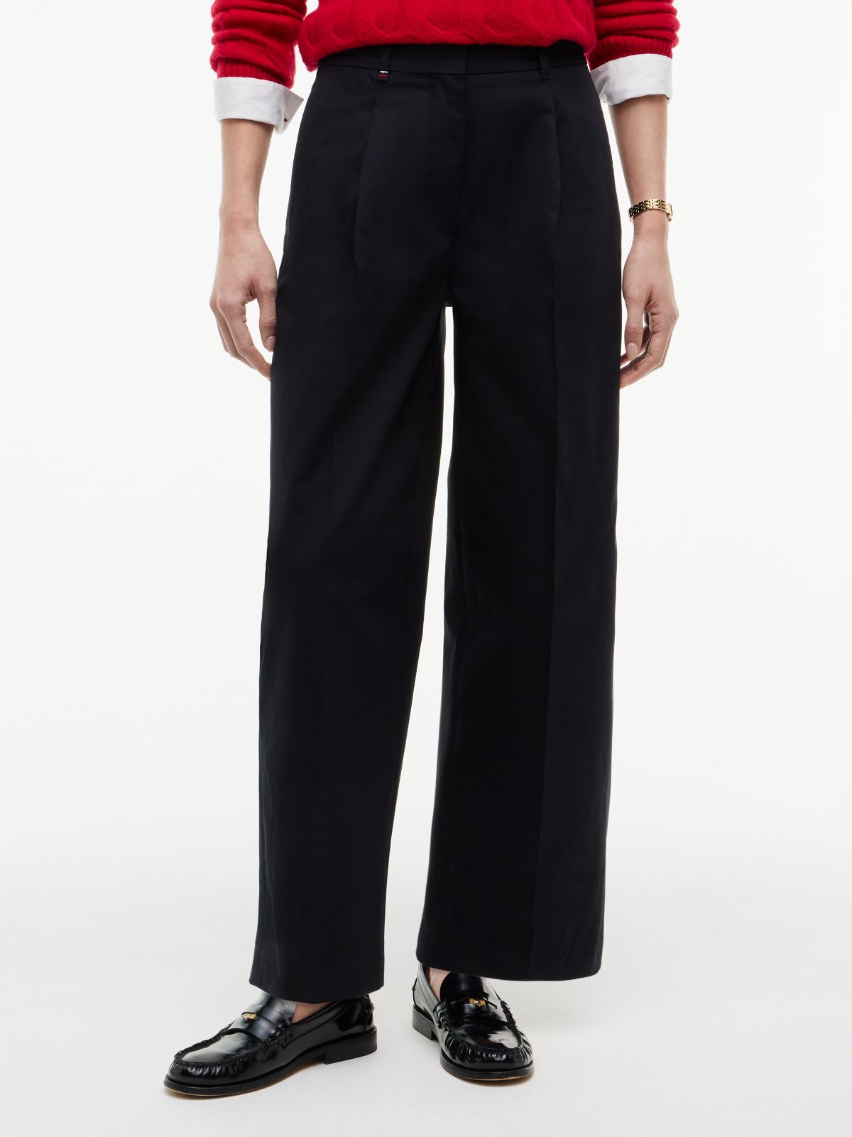 Pleated Barrel Chinos — Black