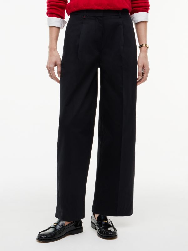 Pleated Barrel Chinos — Black