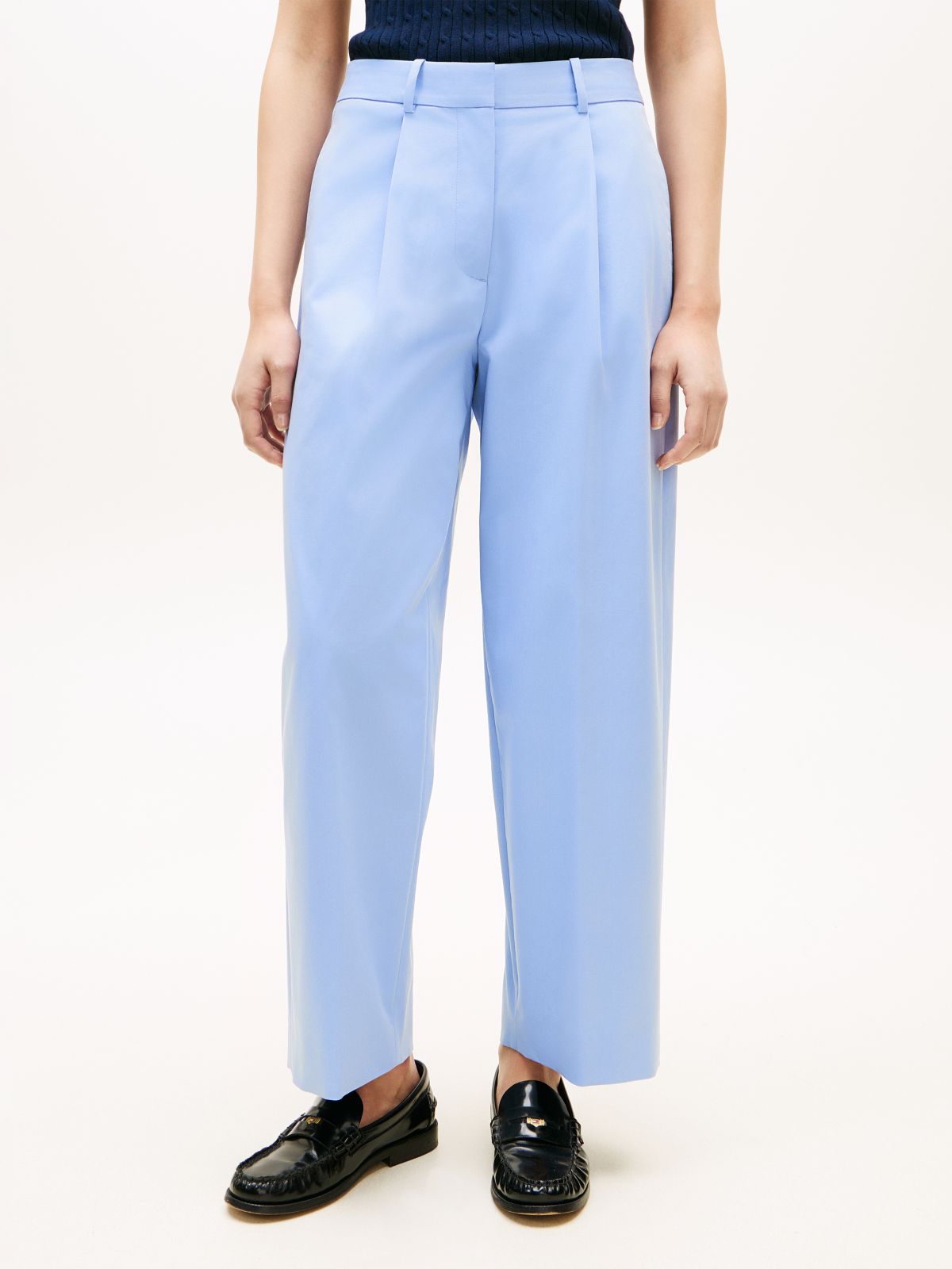 Pleated Barrel Chinos — Blue