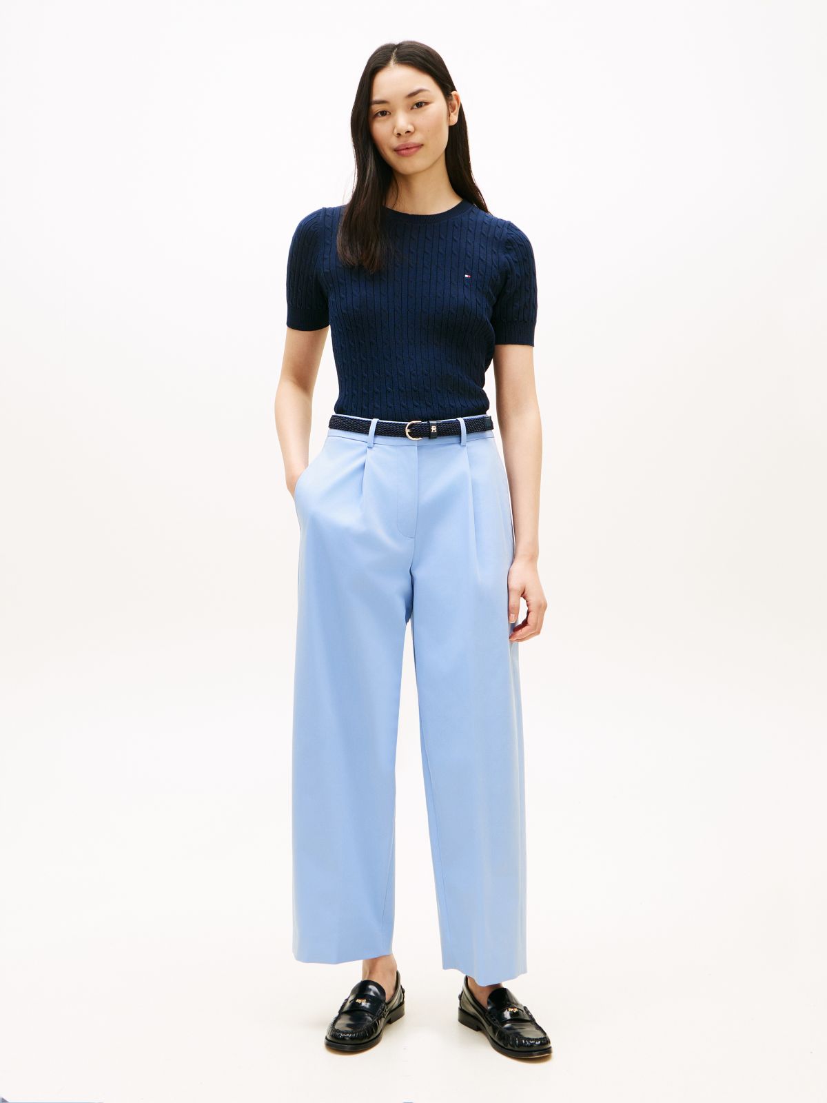 Pleated Barrel Chinos — Blue