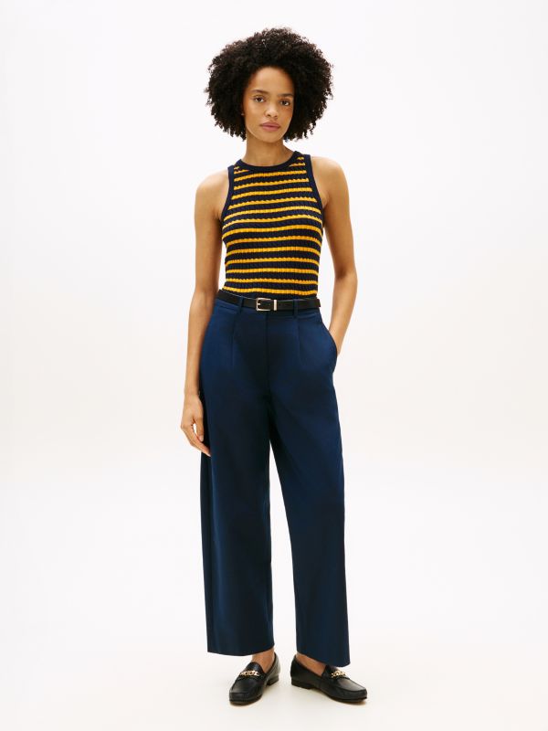Pleated Barrel Chinos — Blue